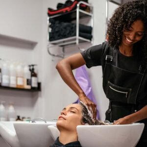 Woman having her hair washed in a salon